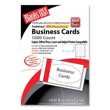 Blanks/USA® Printable Microperf Business Cards, Copier-inkjet-laser-offset, 2 X 3.5, White, Bristol, 1,000 Cards, 10-sheet, 100 Sheets-pk freeshipping - TVN Wholesale